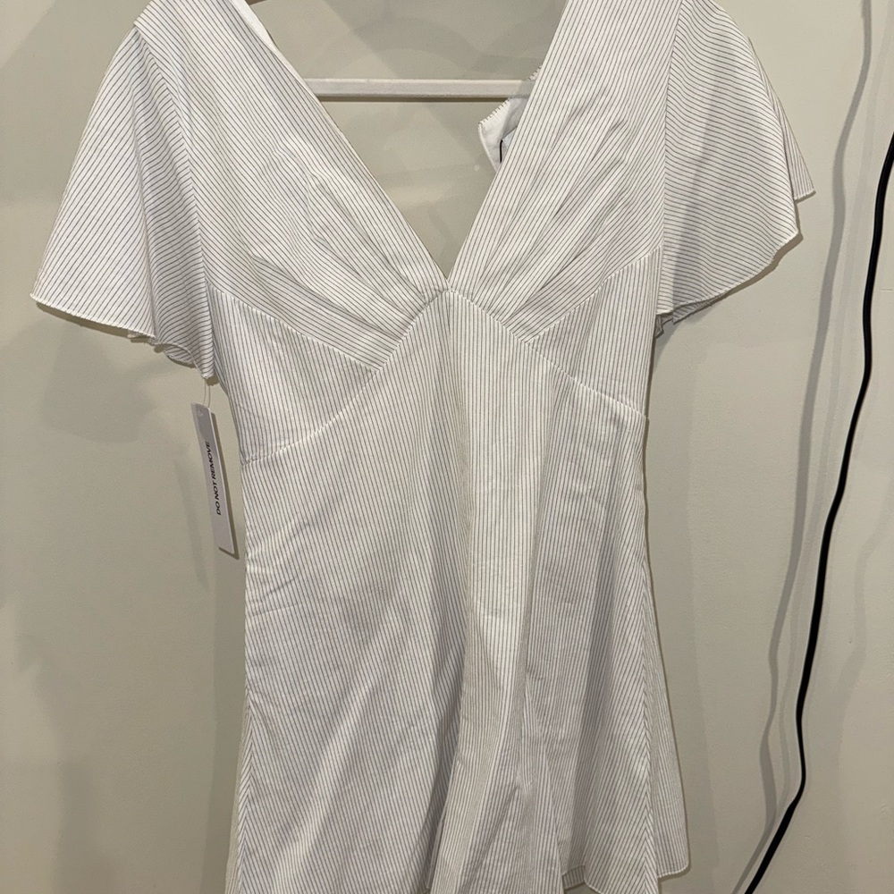 Women’s White Pinstripe V-Neck Flutter rhomper